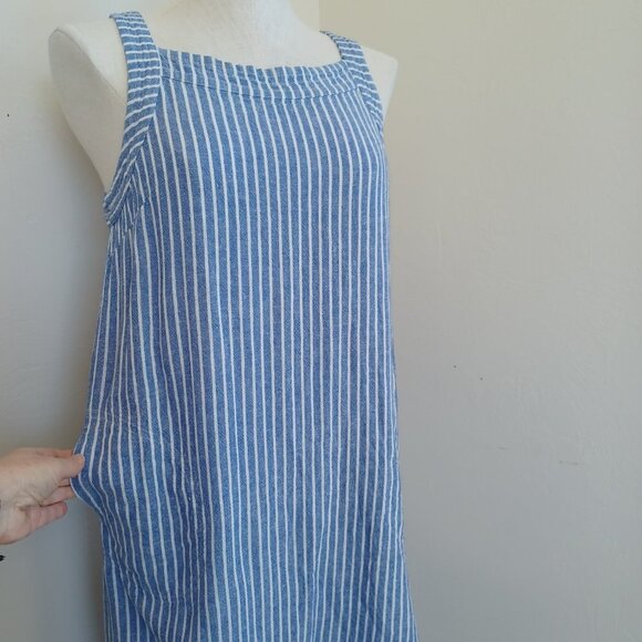 For Cynthia Dress Linen Blend Blue White Striped Pullover Side Button Detail Med - Picture 10 of 14